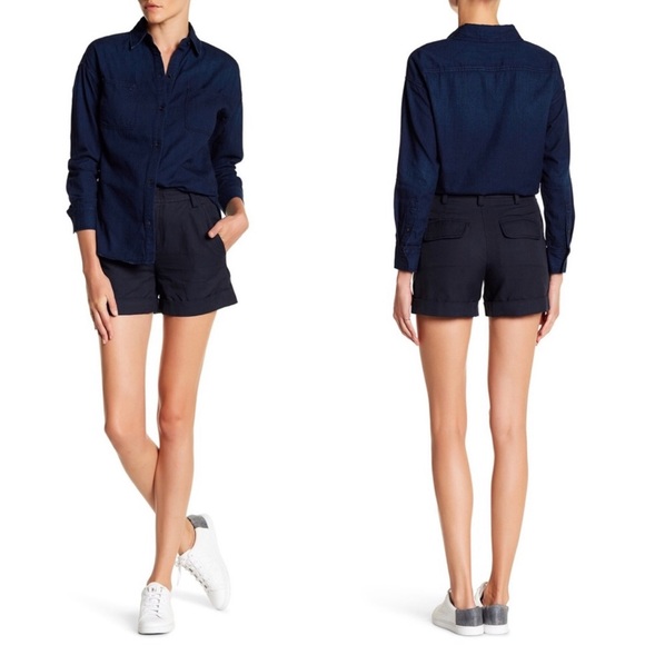 Vince Navy Blue Slouchy Rolled Cuff Shorts - Picture 2 of 15